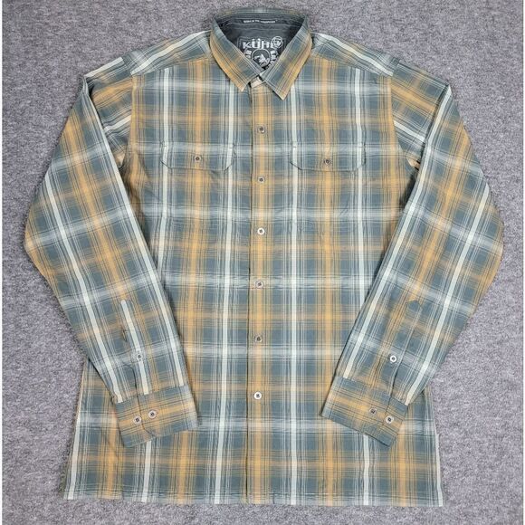 Kuhl Eluxur Shirt Men's Size M Gray Plaid Long Sleeve Button Up Outdoor Hiking - Picture 1 of 12
